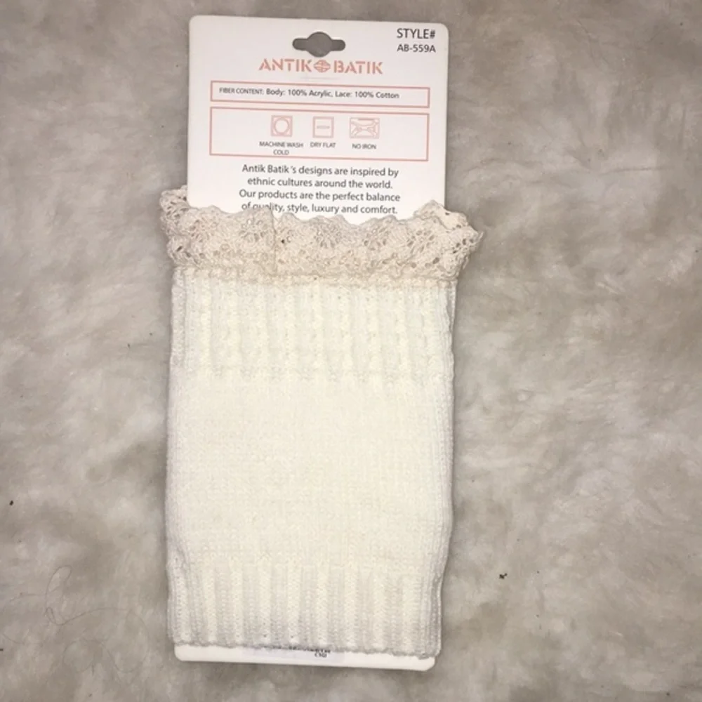 Boot cuff toppers with‎ lace trim and wood buttons